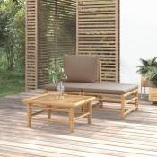 Vidaxl vidaXL Salon de jardin 3 pcs avec coussins taupe bambou