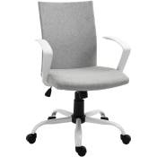 Vinsetto - Chaise de bureau ergonomique hauteur réglable pivotante 360° piètement acier blanc lin gris clair - Gris