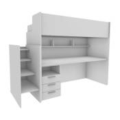 Woodyscriv - Lit superposé avec balcon arrière et bureau, échelle de rangement indépendante, - blanc - blanc