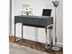 Bureau console avec 2 tiroirs collection melton coloris gris, pieds en fer chromés.