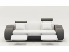 Canapé design 3 places cuir blanc et gris + têtières relax oslo-