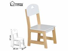 Chaise en bois pour enfant - l 28 x l 28 x h 57 cm - blanc et beige