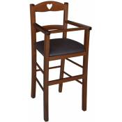 Chaise haute en bois de noyer foncé avec assise rembourrée en simili cuir marron