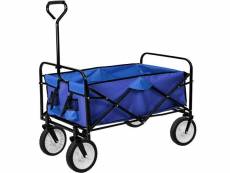 Chariot de jardin pliable 80 kg outils jardinage bleu