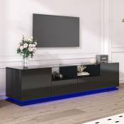 Dans Les Nuages - Meuble tv 165cm, avec éclairage led, portes, 2 tiroirs, plateau de table en verre, style moderne - noir - noir