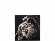 Decoration murale lion verre-alu noir-blanc - l 100 x l 100 x h 2,5 cm