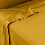 Drap de lit percale de coton uni brodé jaune 180 x