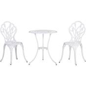 Ensemble salon de jardin 2 places 2 chaises + table ronde fonte d'aluminium imitation fer forgé blanc - Blanc
