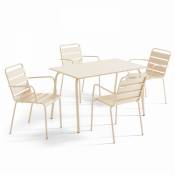 Ensemble table de jardin et 4 fauteuils en métal ivoire
