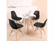 Ensemble table scandinave ronde blanche et 4 chaises scandinave noires hombuy® style eiffel - salle à manger / restaurant / café / bureau /salon