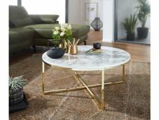Finebuy table basse de salon effet marbré 80x36x80 cm mdf et metal | grande table de canapé ronde | design table d'appoint moderne