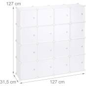 Helloshop26 - tagère rangement 16 casiers portes modulable assemblage plug in bibliothèque plastique 127 cm blanc - Blanc