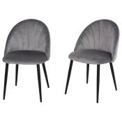 HOMCOM Lot de 2 chaises de salle à manger chaises velours gris pieds métal noir dim. 52l x 54P x 79H cm Aosom France