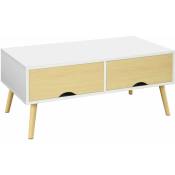 Homcom - Table basse rectangulaire design scandinave 2 tiroirs coulissants grande niche piètement bois pin blanc aspect bois clair - Blanc