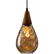 Kcvv - Suspension en bois créative avec abat-jour en verre à motif d'eau, mini lustres de chevet en forme de goutte, luminaire E27, lampes suspendues