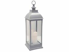 Lanterne led en verre coloris gris antique - dim : l 24 x l 24 x h 71 cm - pegane -