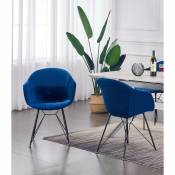 Life Interiors - VALENTINA - Lot de 2 Chaises Scandinaves en Velours Bleues - Style Vintage - Salle à Manger, Cuisine, Bureau - Bleu