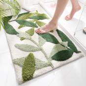Linghhang - Tapis de bain antidérapant, absorbant, feuilles vertes - 45x65 cm, tapis de bain doux pour la peau, usage domestique moderne et