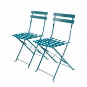 Lot de 2 chaises de jardin pliables - Emilia bleu canard - Acier thermolaqué - Bleu canard
