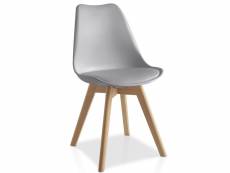 Lot de 4 chaises klara gris tapissées en cuir synthétique avec pieds bois I9036