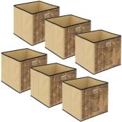 Lot de 6 Boîtes de rangement imprimé tropical en bambou et tissu Blackflora - Longueur/Largeur/Hauteur 31 cm - Marron
