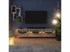 Meuble tv - rikke - 160 cm - chêne wotan - façade 3d - avec led