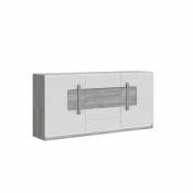 Meubletmoi - Buffet 195 cm 3 portes blanc laqué décor chêne gris et led - alexiane