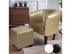Miadomodo® fauteuil chesterfield avec repose-pied - en simili cuir, avec éléments décoratifs en cuivre, doré - chaise, cabriolet, tabouret pouf, meubl