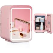 Mini Frigo de Chambre 4L avec Miroir led Maquillage Mini-Réfrigérateur électronique 220V/12V portable avec poignée Rose - Rose - Rose - Puluomis