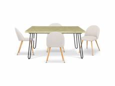 Pack table à manger design industriel 120cm & 4 chaises de salle à manger - bouclé tapissé - evelyne blanc