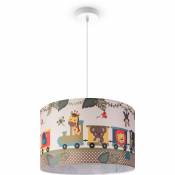 Paco Home - Suspension Chambre Enfant Plafonnier Abat-Jour Tissu Rond led Jungle Lampe à suspension - Blanc, Design 2 (Ø45,5 cm)