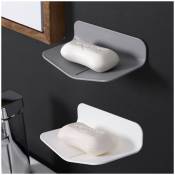 Porte-savon avec drain mural porte-savon de douche porte-savon en plastique auto-adhésif pour évier de cuisine sans perceuse 2 pièces (blanc, gris)