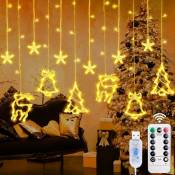 Rideau Lumineux de Noël, LEDs Guirlande Lumineuse de Noël, 3.3m Rideau Lumineux Noël Étoile Renne Sapin Cloche 8 Modes Lumières décoratives de Noël