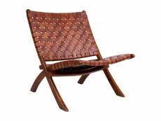 Rimini - fauteuil en teck massif et lanières cuir marron