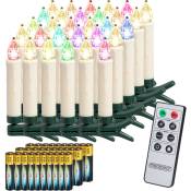 Set de bougies de Noël led sans fil Décoration lumineuse avec télécommande Bougies à piles pour sapin Set de 30 / Multicolore + Piles