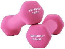 Songmics syl61pk lot de 2 haltères en vinyle 0,5 kg, 1 kg, 1,5 kg, 2 kg, 3 kg, 4 kg et 5 kg femme, rose bonbon, 11.5 x 4.5 cm