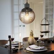 Suspension lampe de table à manger suspension salon, verre fumé, métal noir, 1x E27, DxH 15 x 150 cm