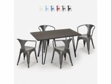 Table 120x160 + 4 chaises style industriel tolix cuisine