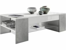 Table de salon 1 plaque de verre blanc mat/aspect béton oxyde (118 x 37 x 60 cm)