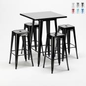 Table haute + 4 tabourets en métal style Lix industriel new york Couleur: Noir