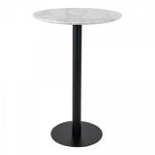 Table haute ronde effet marbre pied métal noir