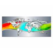 Tableau carte argent du monde - 50 x 20 cm - Multicolore