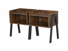 Tables de chevet style industriel - lot de 2 tables de nuit - meubles empilables - panneaux particules aspect vieux bois métal noir