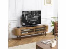 Yseult - meuble tv arrondi couleur naturelle bois peuplier 2 portes coulissantes en verre