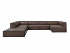 Canapé d'angle gauche panoramique "agawa", 6 places, gris brun, cuir véritable MIC_UL_71_F1_AGAWA1