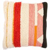 Coussin carré design boho Bali en coton et laine, coussin + rembourrage - Evonne Multicolore - Coton, Laine - Multicolore
