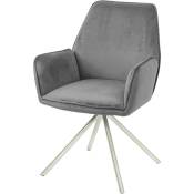 Décoshop26 - Chaise fauteuil rembourré salon bureau avec accoudoirs rotation 90° en velours gris pieds acier