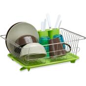 Egouttoir à vaisselle en inox porte couverts vert bac plastique vert HxlxP: 15,5 x 40 x 30 cm, vert gris - Relaxdays