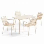 Ensemble table de jardin et 4 fauteuils en métal ivoire - Palavas - Beige