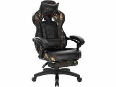 Fauteuils de bureau sport chaise de jeu avec appui-tête coussin lombaire et repose-pieds en cuir synthétique camouflage noir helloshop26 19_0000081